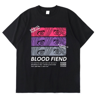 เสื้อยืดโอเวอร์ไซส์เสื้อยืดแขนสั้น พิมพ์ลายกราฟฟิค Chainsaw Man Power Blood Fiend สไตล์ฮาราจูกุ สตรีท สําหรับผู้ชาย และผ