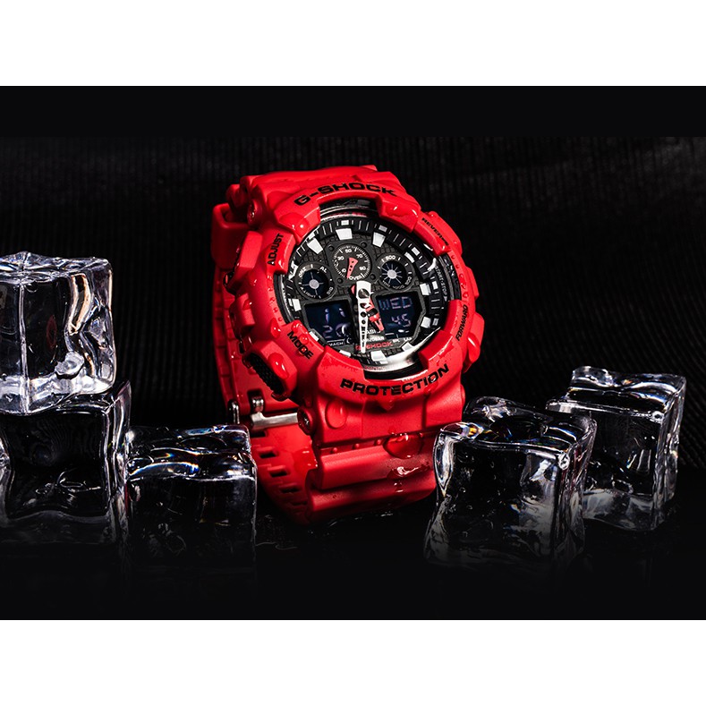 นาฬิกา-g-shock-แท้-casio-g-shock-แดงแฟชั่นกีฬาผู้ชายนาฬิกา-ga-100b-4a