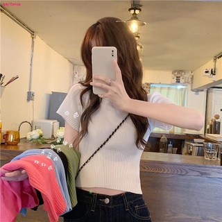 Cicishop(พร้อมส่ง)เสื้อแขนสั้น งามไหมพรมคอกลม สวย หรูหรา(2998)