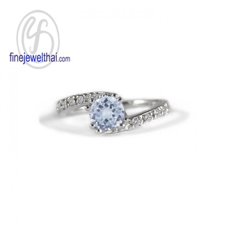 Finejewelthai-แหวนอะความารีน-แหวนเพชร-แหวนเงิน-พลอยประจำเดือนเกิด-Aquamarine-Diamond-CZ-Silver-Ring-Birthstone-R1286aq