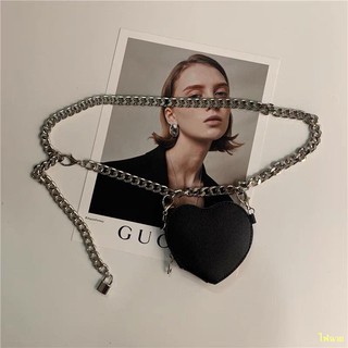 จัดส่งไว👍🌞2021 Korean New Love Chain Mini Waist Bag Punk Metal Waist Chain Peach Heart Breast Bag กระเป๋าสะพายข้าง
