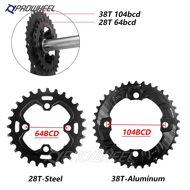 PROWHEEL ใบจานหน้าคู่ 104/64BCD MTB Chainwheel 26T 28T 36T 38T ...
