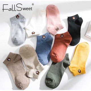 Fallsweet ถุงเท้าข้อสั้น แบบนิ่ม ดูดซับเหงื่อ ระบายอากาศ ลายการ์ตูนน่ารัก หลากสี แฟชั่นสําหรับผู้หญิง และผู้ชาย