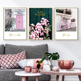 โปสเตอร์ภาพวาดผ้าใบ ลายดอกไม้ สีชมพู สไตล์นอร์ดิก มินิมอล สําหรับตกแต่งผนังบ้าน ห้องนอน ห้องนั่งเล่น