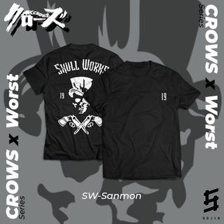 T-shirt  เสื้อยืด ผ้าฝ้าย พิมพ์ลาย Crows X Worst Skull Works Miyamoto Sanmon Combed 24s สําหรับผู้ชายS-5XL