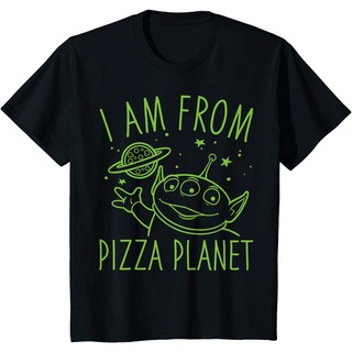 เสื้อยืดผ้าฝ้ายพรีเมี่ยม เสื้อยืด พิมพ์ลาย Disney Pixar Toy Story Neon Green Alien Pizza Planet สําหรับผู้ชาย
