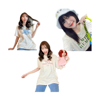 (ลด 50% ในShopee live ) พร้อมส่ง 🧸 เสื้อยืดโอเวอร์ไซส์ classic ผ้า TC สีครีม คอกลม น่ารัก 🧸