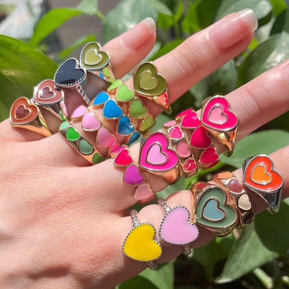 ifyou-แหวนโลหะเคลือยทอง-ลายหัวใจ-สีสันสดใส-แฟชั่นวินเทจ-2021-สำหรับผู้หญิง