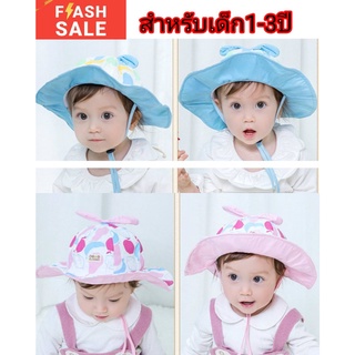 หมวกผ้าเด็กสาวหน้าร้อนกลางแจ้งกันแดด ลายน่ารัก มีเชือกผูกใต้คาง สำหรับเด็ก 1 - 3 ขวบ