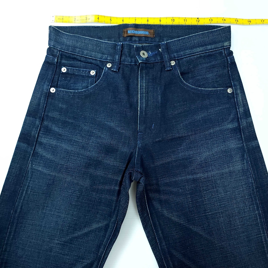 ยีนส์ริมแดง-selvedge-neighborhood-เอว-29-ริมแดง-สีเข้ม-ผ้าด้าน-สภาพใหม่-ขากระบอก-made-in-japan