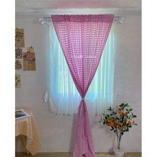 🌸ผ้าม่านประตูมินิมอล สีชมพูหวานผ้าตารางลายดั้งเดิม110x200cmผ้าม่านผ้าฝ้าย ผ้าม่านมินิมอล ผ้าม่านน่ารัก
