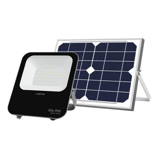 ไฟสปอทไลท์ภายนอก สปอทไลท์ SOLAR LAMPTAN SOLAR FLOOD 30 วัตต์ DAYLIGHT สีดำ โคมไฟภายนอก โคมไฟ หลอดไฟ LED SOLAR FLOODLIGHT