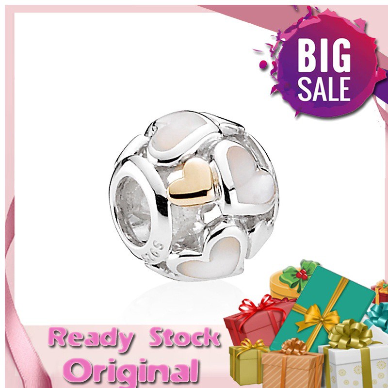 พร้อมส่ง-pandora-สร้อยข้อมือเงิน-925-ประดับลูกปัด-ทอง-14k-รูปหัวใจ-หรูหรา-สําหรับผู้หญิง