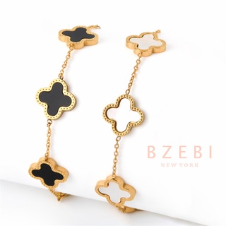 BZEBI สร้อยข้อมือทอง 18K ผู้หญิง เพชร ทอง แฟชั่น งคำ กําไล จี้ใบโคลเวอร์สี่แฉก คู่ ปาร์ตี้ของขวัญพร้อมกล่องของขวัญ สําหรับผู้หญิง 985b