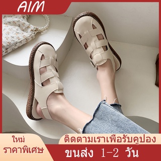 AIM【🚚ประเทศไทย: มีสินค้าพร้อมส่ง 1-2 วัน】รองเท้ารู#รองเท้าลำลองรองเท้าหัวโต สีเบจ ขนาด 35-40