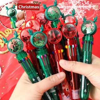 ปากกาลูกลื่น ลายคริสต์มาส 10 สี เครื่องเขียน สําหรับโรงเรียน สํานักงาน ของขวัญ