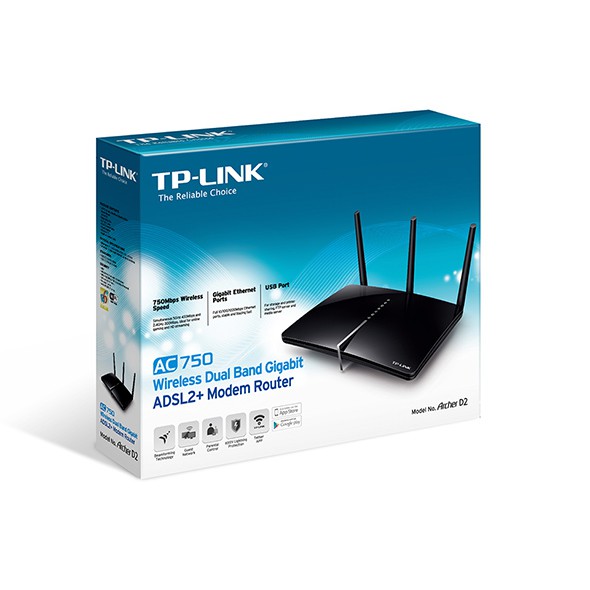 TP-Link Archer D2 Ac750 Wireless Dual Band Gigabit ADSL2+ Modem Router ...