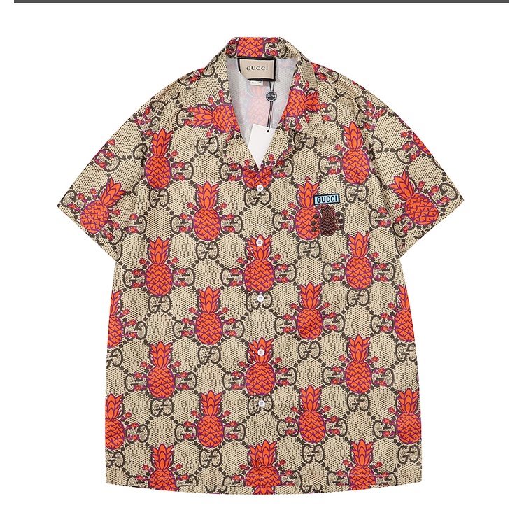 เสื้อเชิ้ตแขนสั้นลําลอง-คอปก-ลายสับปะรด-gg-พลัสไซซ์
