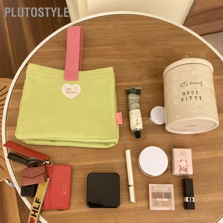 Plutostyle กระเป๋าเบนโตะ ผ้าแคนวาส ปักลายตัวอักษรหัวใจ แบบพกพา สําหรับใส่กล่องอาหารกลางวัน