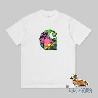 [LEEE]Carhartt WIP Sunset C เสื้อยืด Khart Sea Coconut Tree Sunset แขนสั้นเสื้อยืด คอกลม