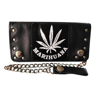 Lupadu กระเป๋าทรงยาว Marihuana พร้อมโซ่ Long wallet Leather Made From Cowhide Leather