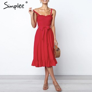 ‼️SALE‼️ พร้อมส่ง Simplee Ruffle Elegant Cotton Midi Dresses #Red
