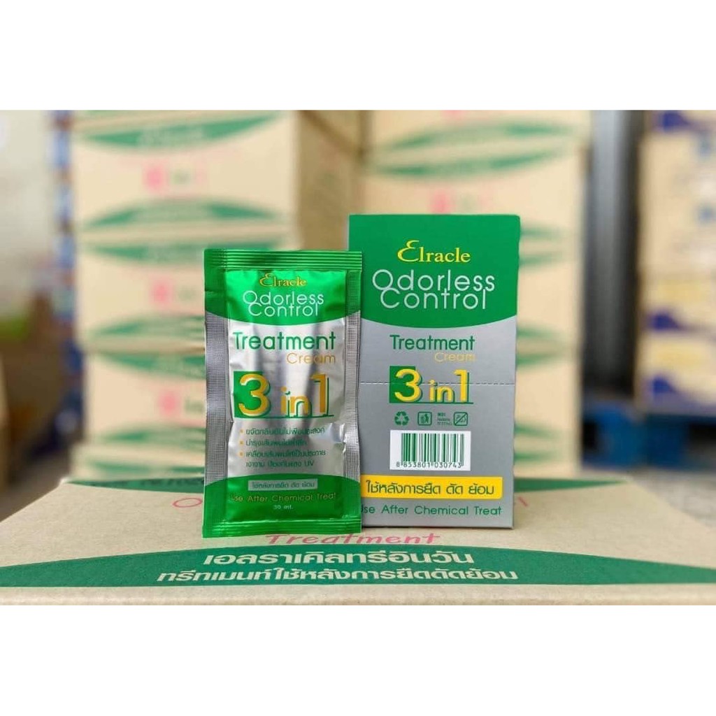 กล่องสีเขียว-green-bio-super-treatment-แบบซอง-ยกกล่อง-elracle-odorless-control-treatment-cream-ใช้ผสมกับครีมยืด-ดัด