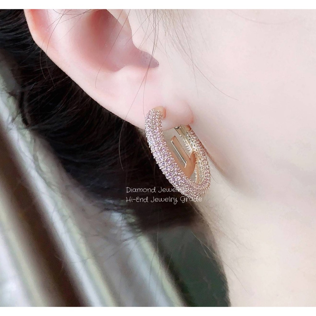 fendi-earring-งานเพชร-cz-แท้-เกรดจิวเวอรี่-เพชร-2-สี-เหลืองอ่อน-ชมพูอ่อน-งานสวยมาก