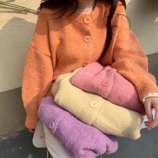 (พร้อมส่ง สีเหลือง) มีโค้ดส่วนลด!! เสื้อคาดิแกน เสื้อคลุมไหมพรม คาดิแกนสุดฮิตในไอจี เสื้อคลุมเกาหลี