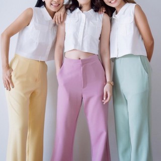 [🔥ลดเคลียร์สต็อค🔥] กางเกงเอวสูง กางเกงสีพาสเทล ทรงสวย สีสดใส (Felic Fabric BUBBLEGUM pants)