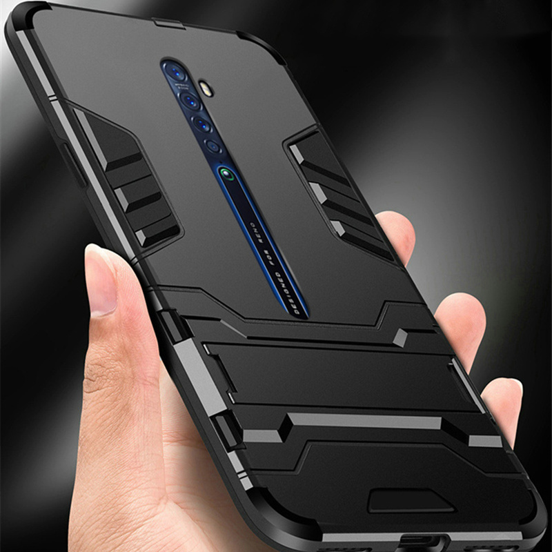 GOKEN Cover per Oppo Reno 6 5G (Oppo Reno6 5G) + 2 Vetro Temperato, Silicone TPU/PC Dual Layer Hybrid Armor Custodia con Supporto Verticale e Orizzontale,Antiurto Protezione Shell, Grigio