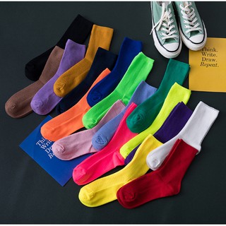 สินค้า รุ่น B --   ถุงเท้าข้อกลางสีพื้น รุ่นร่องเล็ก
