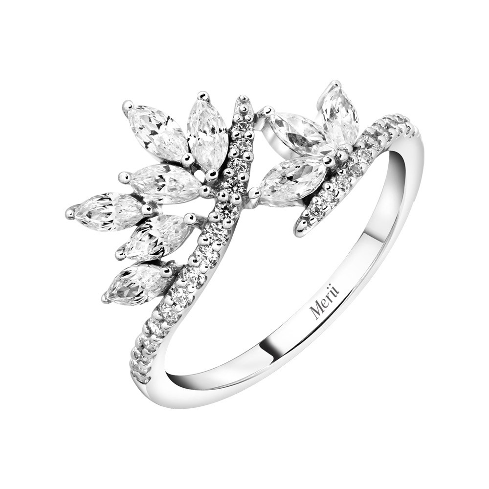 Merii แหวนเงินแท้ 925 ชุบโรเดียม ประดับ CZ ดีไซน์ใบมะกอก มงกุฏ | Shopee ...