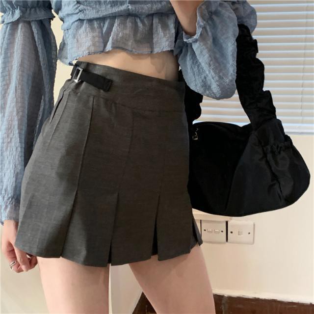 hot-sale-ชุดทูพีซสาว-นางฟ้าเกาหลีแขนยาวที่ถอดออกได้ที่ไม่มีสายหนังเสื้อเชิ้ตสายรัดหัวเข็มขัดกระโปรงจีบ