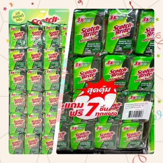 [พร้อมส่ง] Scotch Brite สก๊อตช์ไบรต์ สก็อตไบรท์ ฟองน้ำทำความสะอาด แผ่นใยขัด มีฟองน้ำ ขนาด 3*4 นิ้ว แบบแผง