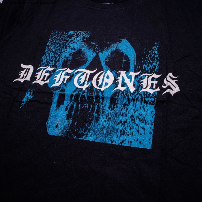 คอลูกเรือเสื้อยืดคอกลมเสื้อเชิ้ต-ลายกะโหลก-deftones-static-skull-band-ไซซ์-mผ้าฝ้ายแท้