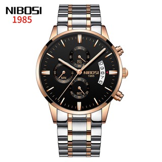 สินค้า NIBOSI นาฬิกาควอตซ์ผู้ชายนาฬิกาหรูสีดำทอง
