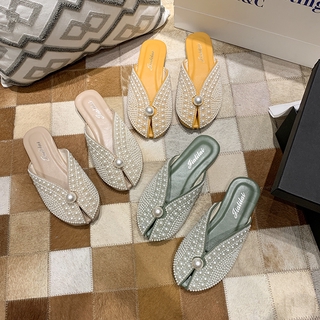 2021 แฟชั่นใหม่ Baotou รองเท้าแตะมุกผู้หญิงสวมใส่ทนและหวานรองเท้าแตะผู้หญิง