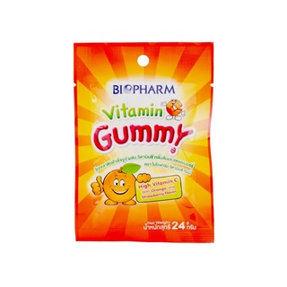 สินค้า Biopharm Gummy Vitamin C 24 G ไบโอฟาร์ม วิตามินซี  ชนิดเยลลี่ กลิ่นส้มสตรอเบอร์รี่ จำนวน 1 ซอง บรรจุ 8 ชิ้น 18110