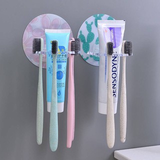 ที่เก็บแปรงสีฟัน+ยาสีฟัน แบบติดผนัง แขวนแปรงได้ 4 อัน พร้อมช่องเสียบยาสีฟัน (คละลาย)