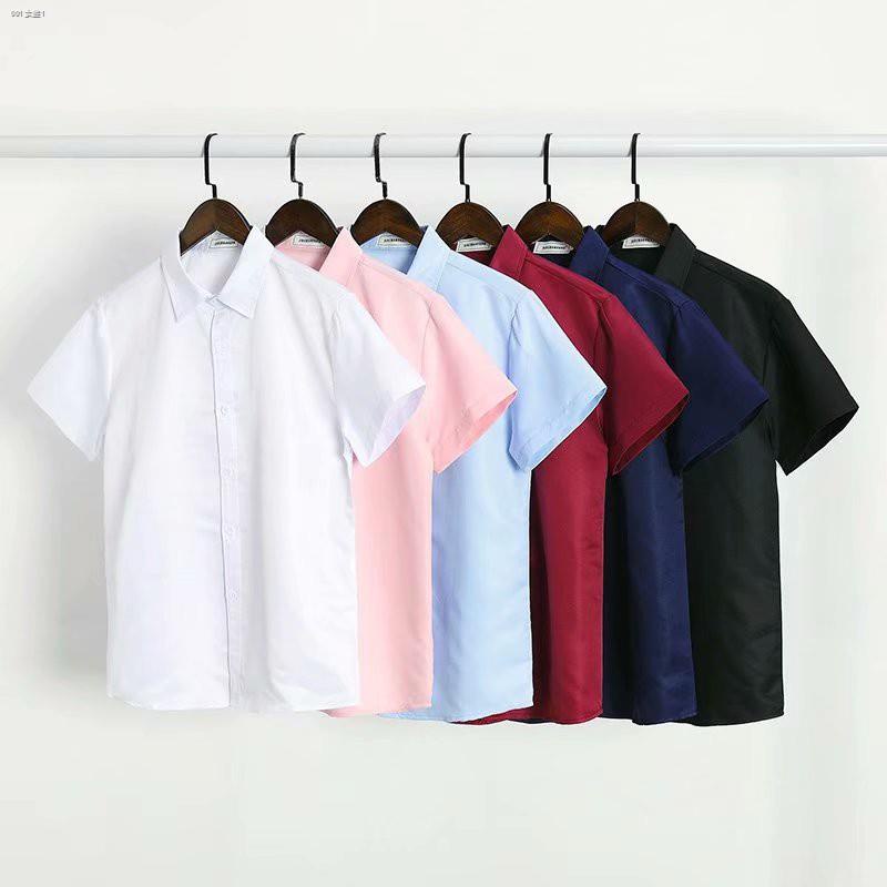 เสื้อเชิ้ต-แขนสั้น-สีพื้น-ทรงสลิม-6-สี-ไซซ์-s-5xl