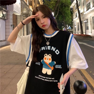 👗s-4xl ชุดคลุมท้องสองชิ้นปลอมแฟชั่น ชุดเครื่องแบบบาสเก็ตบอลขนาดใหญ่ ทรงหลวม ชุดฝรั่งเศส ชุดสาวอ้วน ใส่ได้ 150กก.