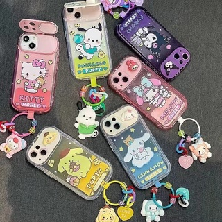 เคสโทรศัพท์มือถือกระจก ลายการ์ตูนคิตตี้ เมโลดี้น่ารัก พร้อมสายคล้องข้อมือ สําหรับ iPhone 13 12 11 Pro Max