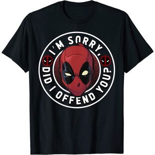 เสื้อยืดโอเวอร์ไซส์เสื้อยืดแขนสั้น พิมพ์ลาย Marvel Deadpool Im Sorry Did I Offend You แฟชั่นสําหรับผู้ชาย และผู้หญิงS-4