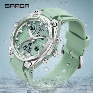 สินค้า Sanda ชายนักเรียนหญิงแฟชั่นนาฬิกาสปอร์ตโครโนกราฟกันน้ำแบบ Dual Display ผู้ชายผู้หญิงนาฬิกา