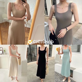 ราคาและรีวิวCicishop(827-1)เดรสยาวผ้าไหมพรมknit ผ้าทองร่องใหญ่ยืดได้เยอะ ลุคเกาหลีมาก