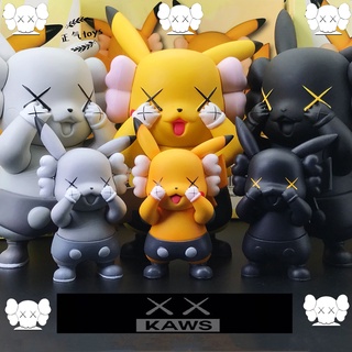 โมเดลฟิกเกอร์ Pikachu Cos Kaws Xx Eyes Pokemon Black Grey สีเหลืองขนาด 10 ซมของเล่นสําหรับเด็ก