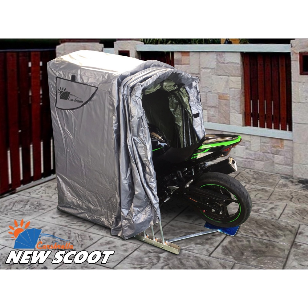 เต็นท์จอดรถมอไซค์พับได้-โรงจอดรถสำเร็จรูป-carsbrella-รุ่น-scoot-สำหรับรถมอเตอร์ไซค์ขนาดเล็กทุกรุ่น-aluminium-frame