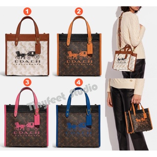 Coach C8456 Field Tote 22 with Horse And Carriage Print And Carriage Badge Women กระเป๋าสะพายข้าง