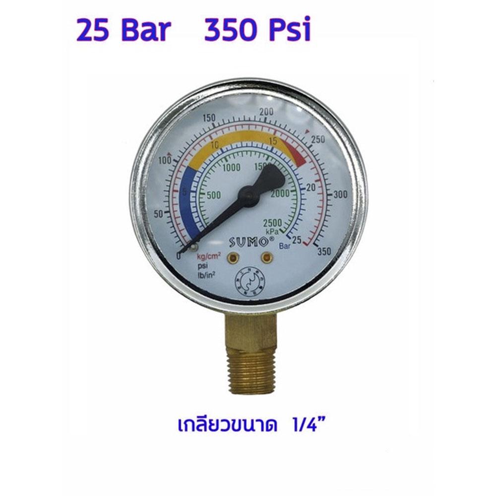ภาพหน้าปกสินค้าเพรสเชอร์ เกจ Pressure Gauge เกจวัดความดัน Brand Sumo Range 0-25 Bar หรือ 350 Psi หน้ากว้าง 63มม (2.5 นิ้ว)